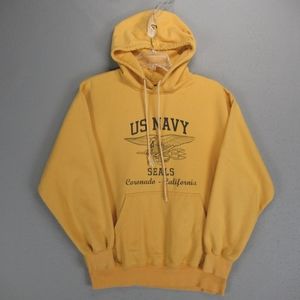 Vintage MV Sport Hoodie Mens XXL Yellow Navy Seals US NAVY Hood Sweatshirt Rare
